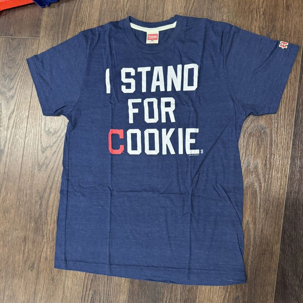Homage Cleveland Indians Guardians Carrasco I STAND FOR COOKIE Shirt; Mens Large
